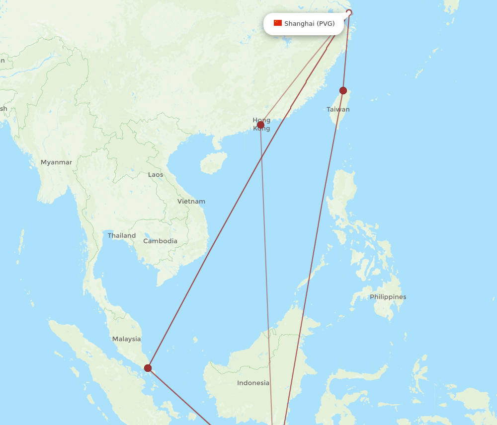 DPS to PVG flights and routes map