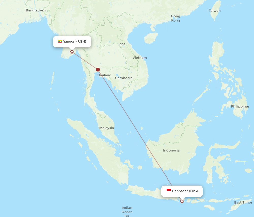 DPS to RGN flights and routes map