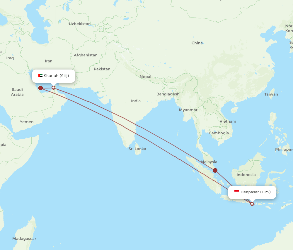 DPS-SHJ flight routes