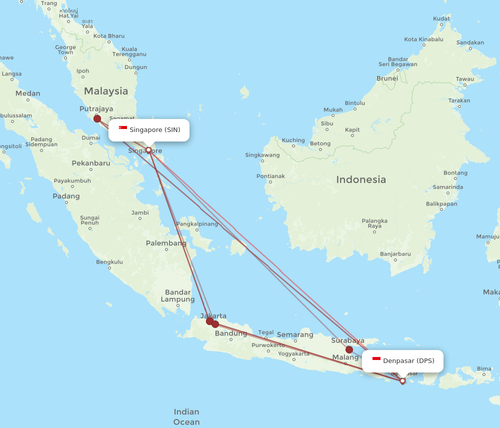 DPS to SIN flights and routes map