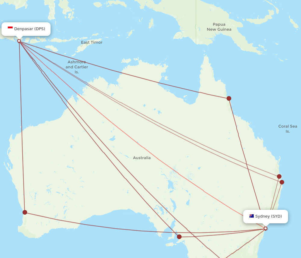 DPS to SYD flights and routes map