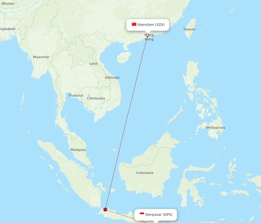 DPS to SZX flights and routes map
