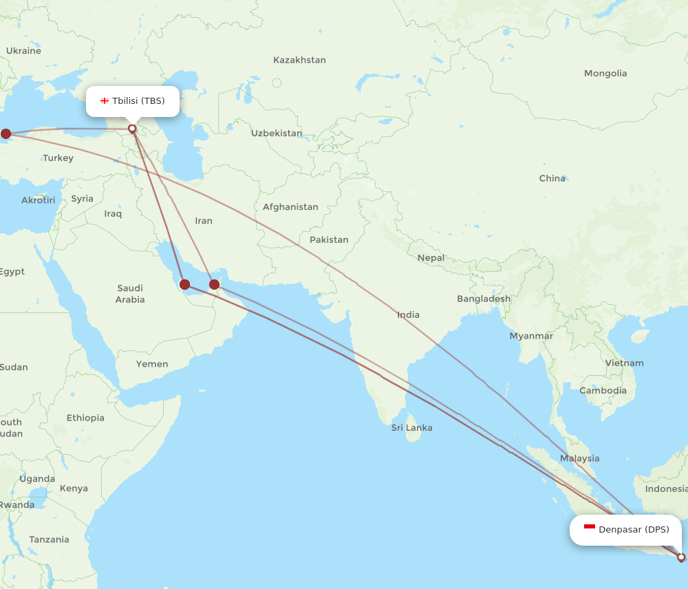 DPS to TBS flights and routes map