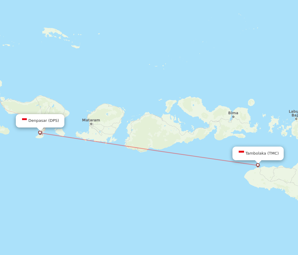 Denpasar - Tambolaka route map and flight paths