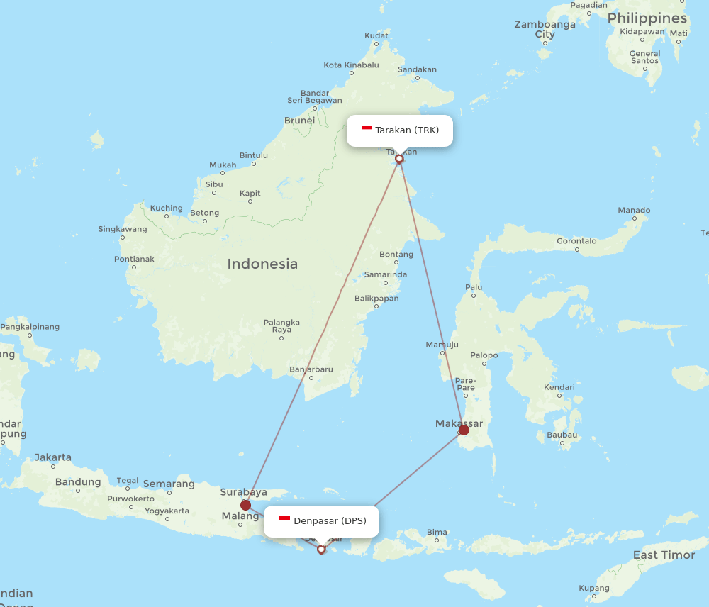 DPS to TRK flights and routes map
