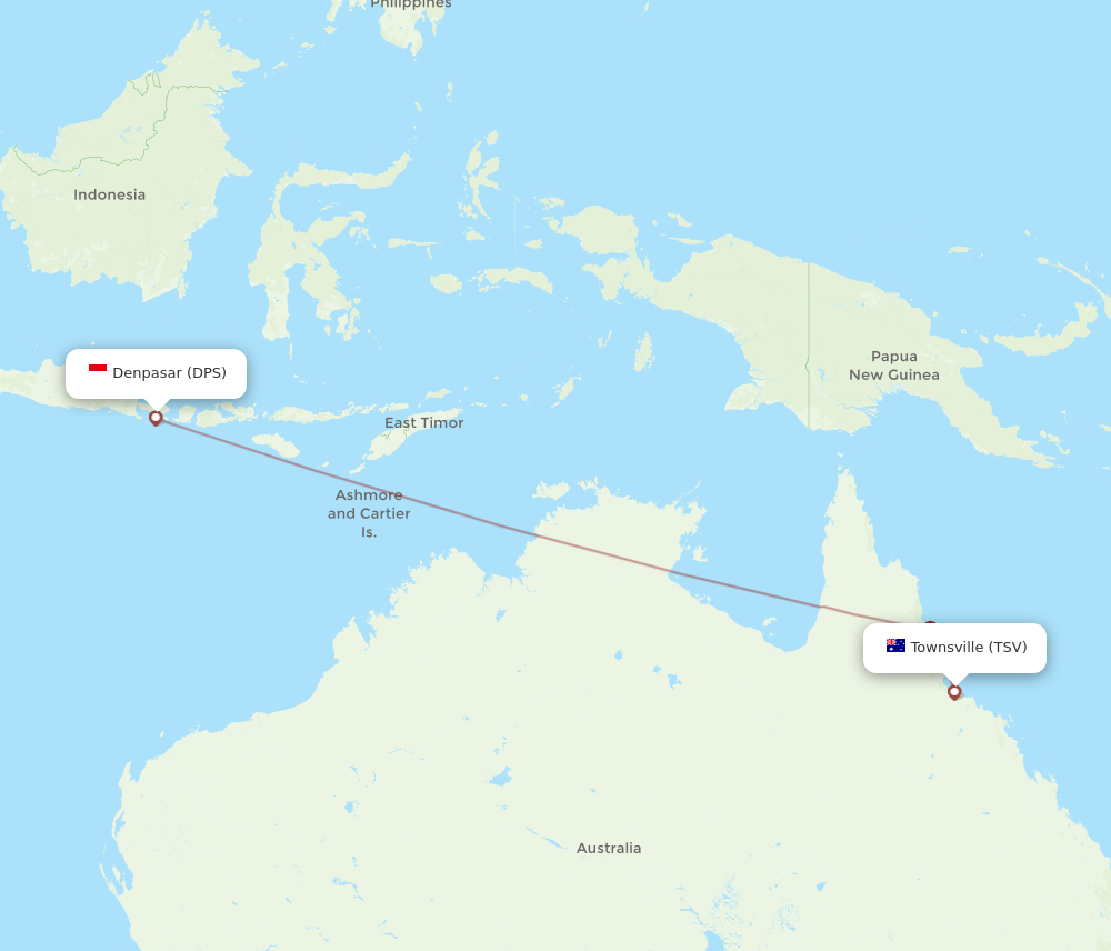 DPS to TSV flights and routes map