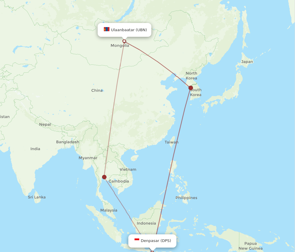 DPS to UBN flights and routes map