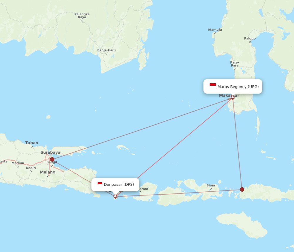 DPS to UPG flights and routes map