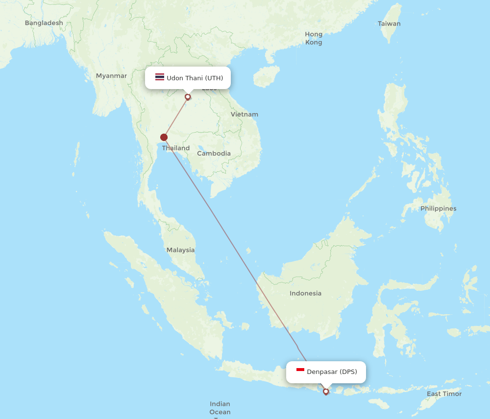 DPS to UTH flights and routes map