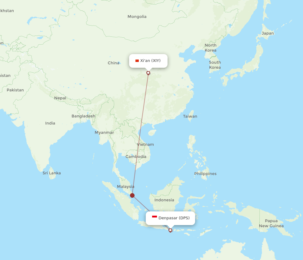 DPS to XIY flights and routes map