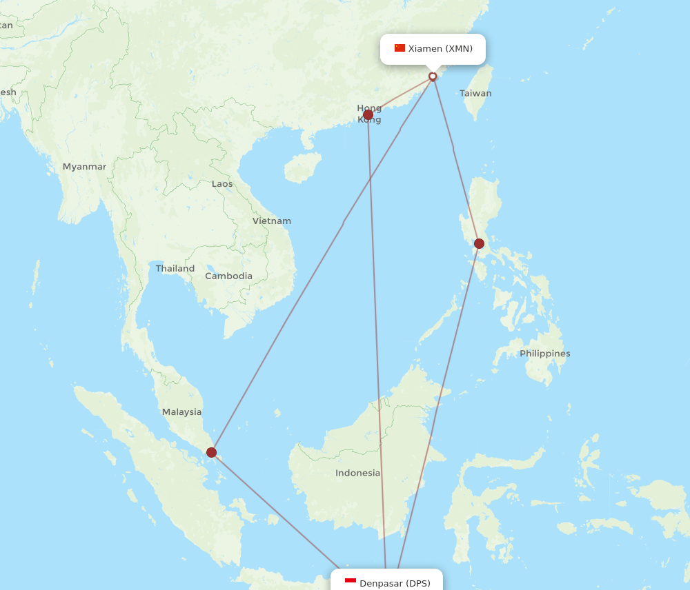DPS-XMN flight routes