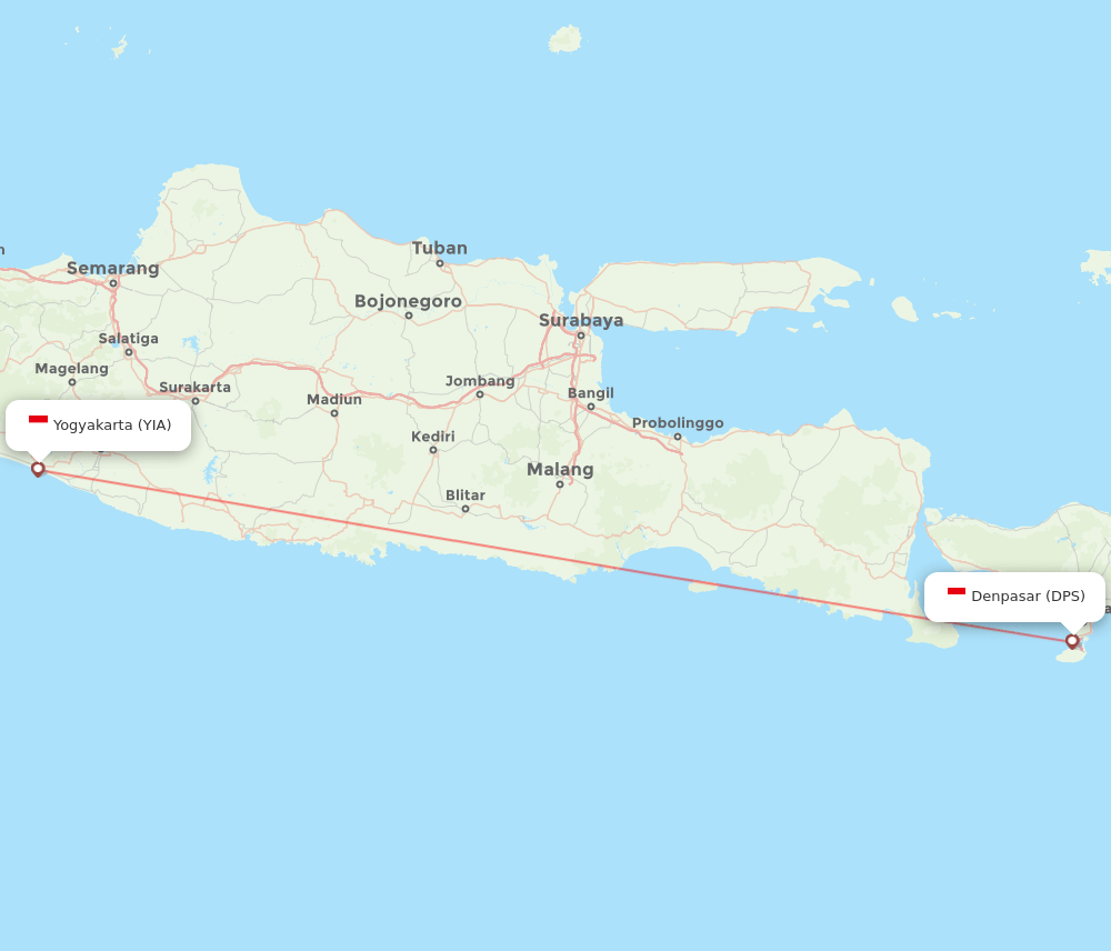 DPS to YIA flights and routes map