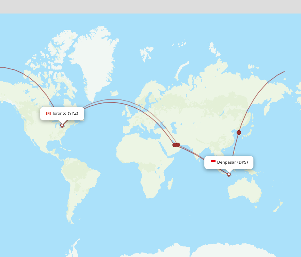 YYZ to DPS flights and routes map