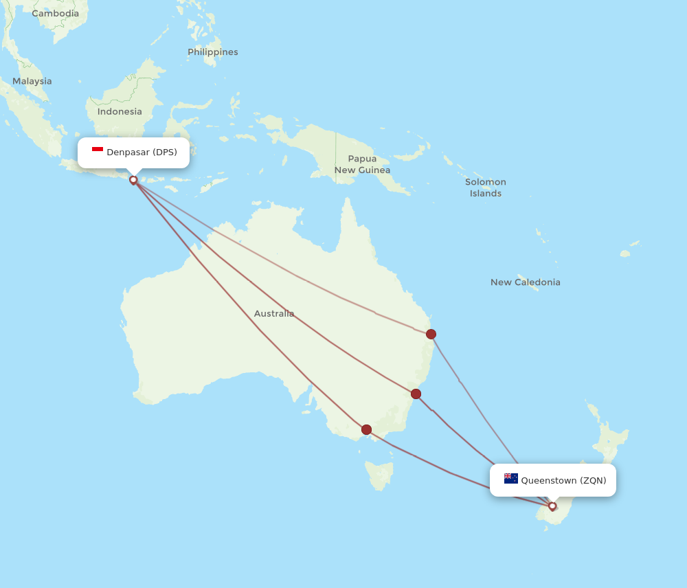 ZQN to DPS flights and routes map