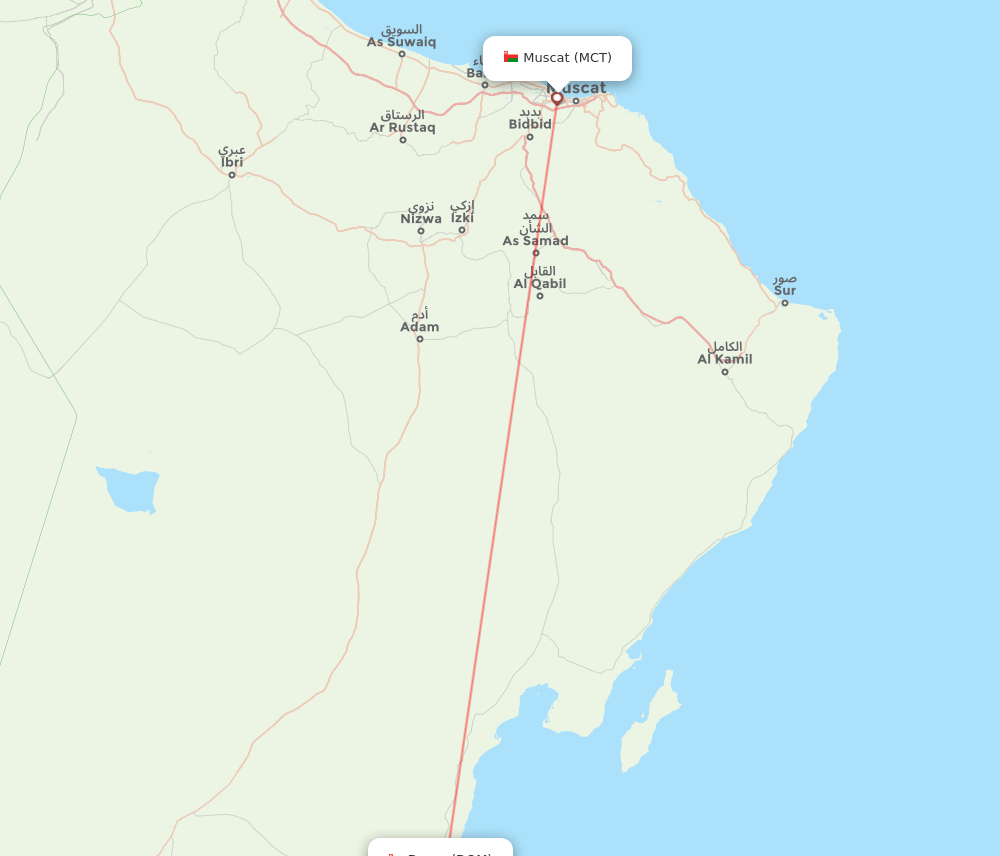 Duqm - Muscat route map and flight paths