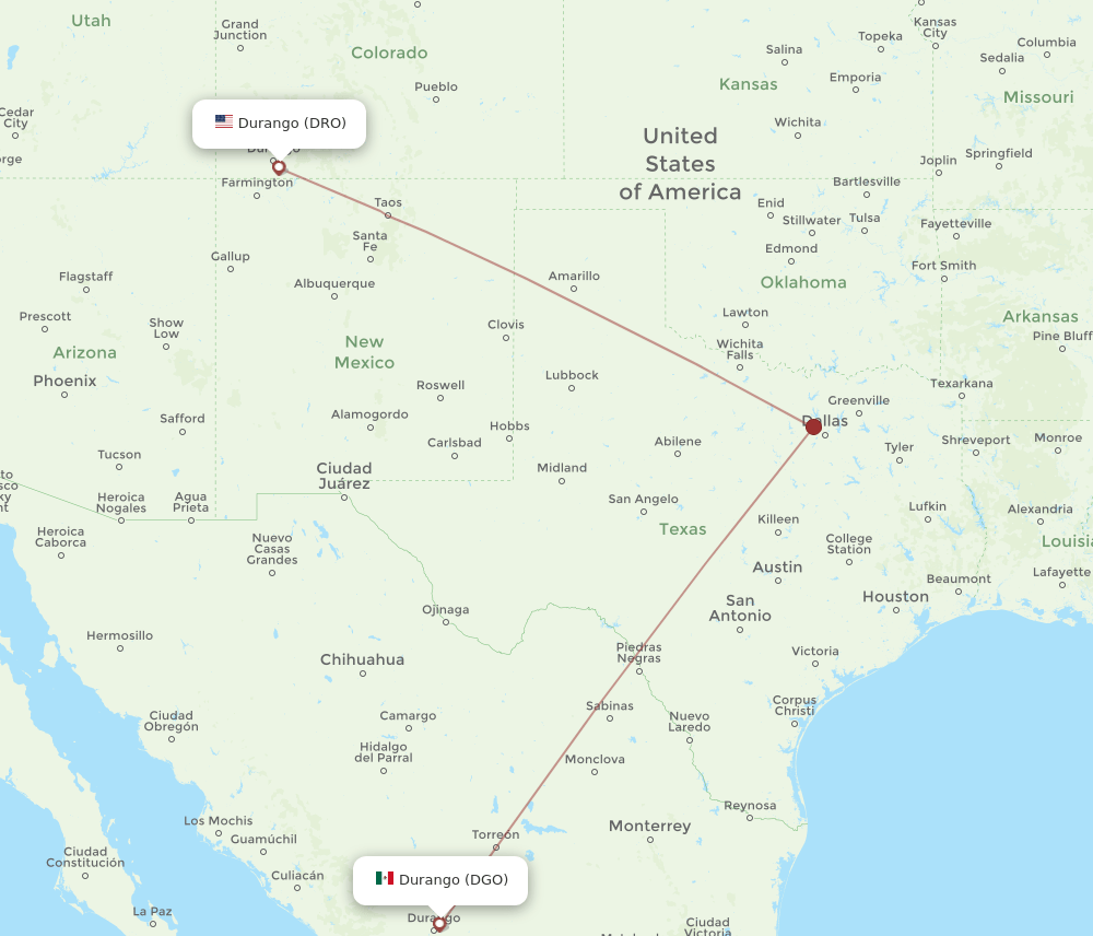DRO-DGO flight routes