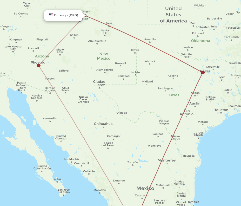 DRO-GDL flight routes