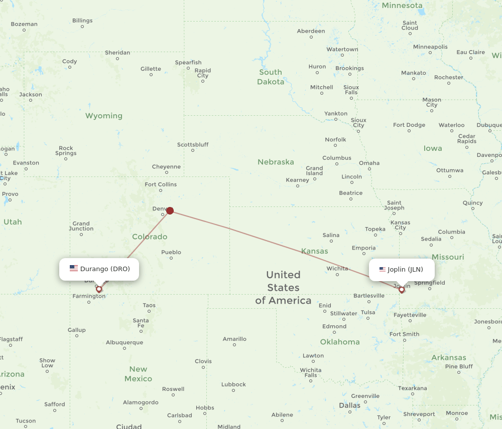 DRO to JLN flights and routes map