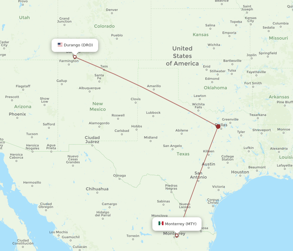 DRO-MTY flight routes
