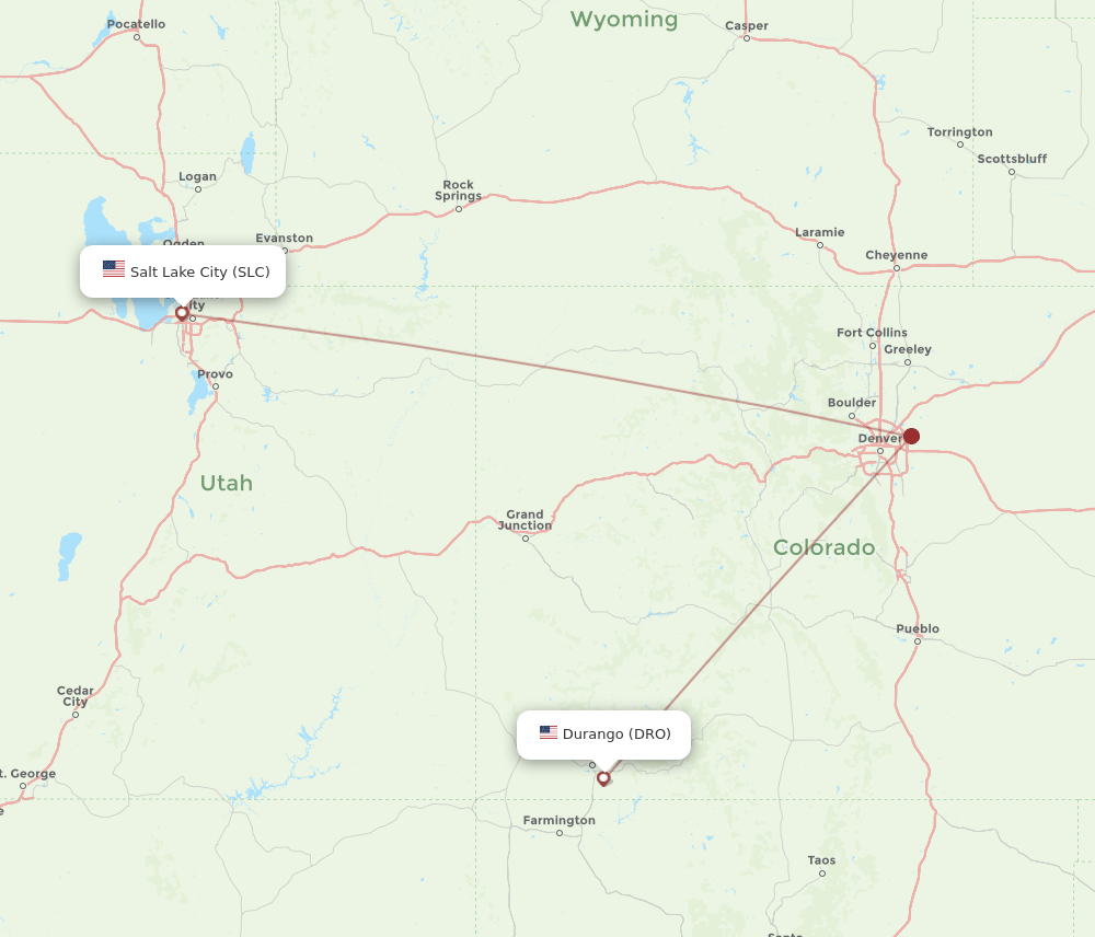 DRO to SLC flights and routes map