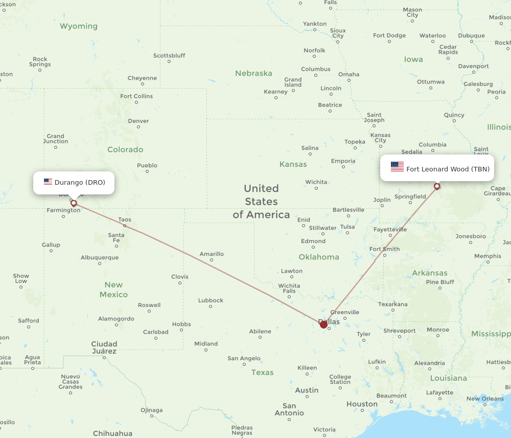 DRO-TBN flight routes