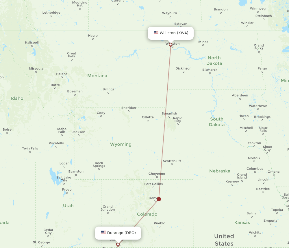DRO-XWA flight routes