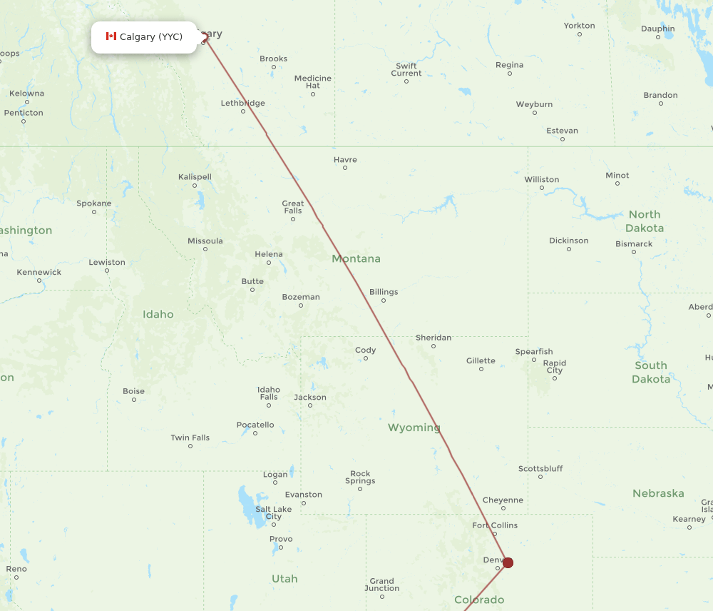 Calgary - Durango route map and flight paths