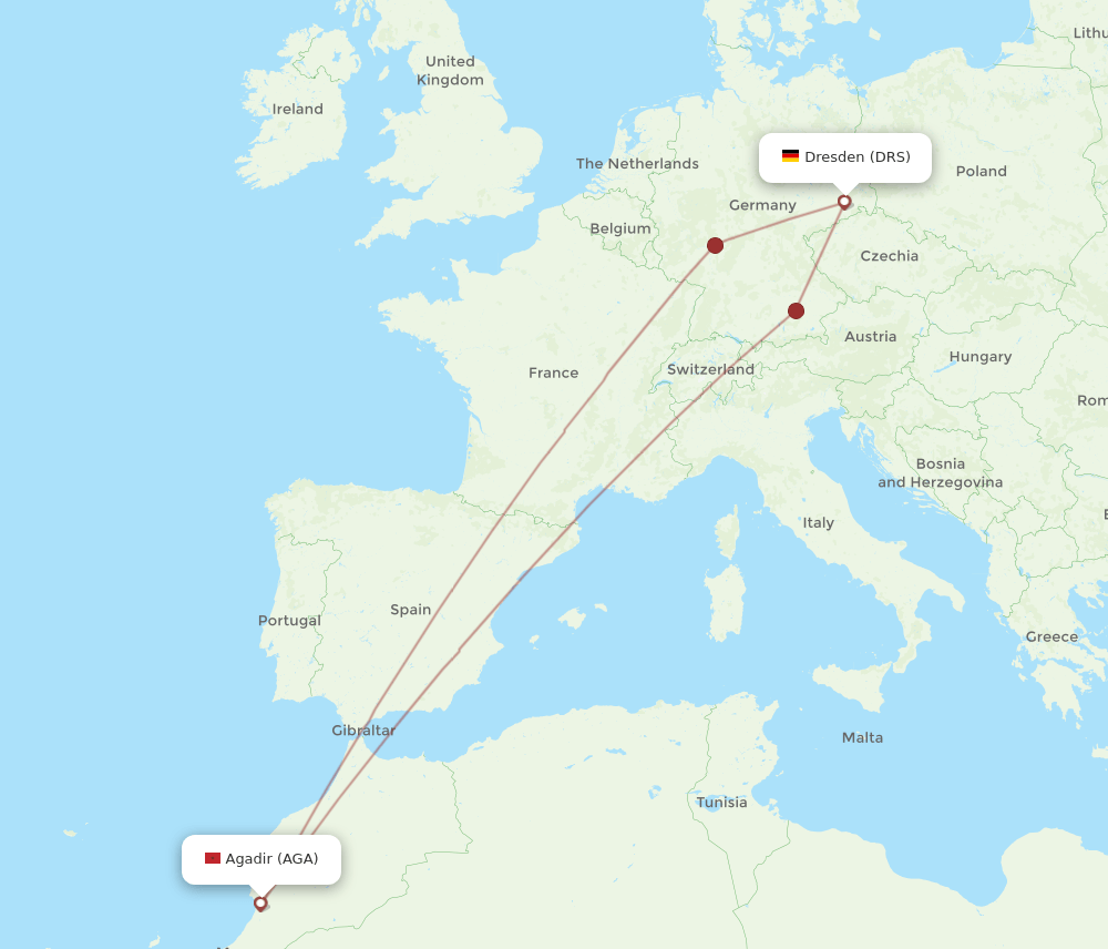 DRS-AGA flight routes