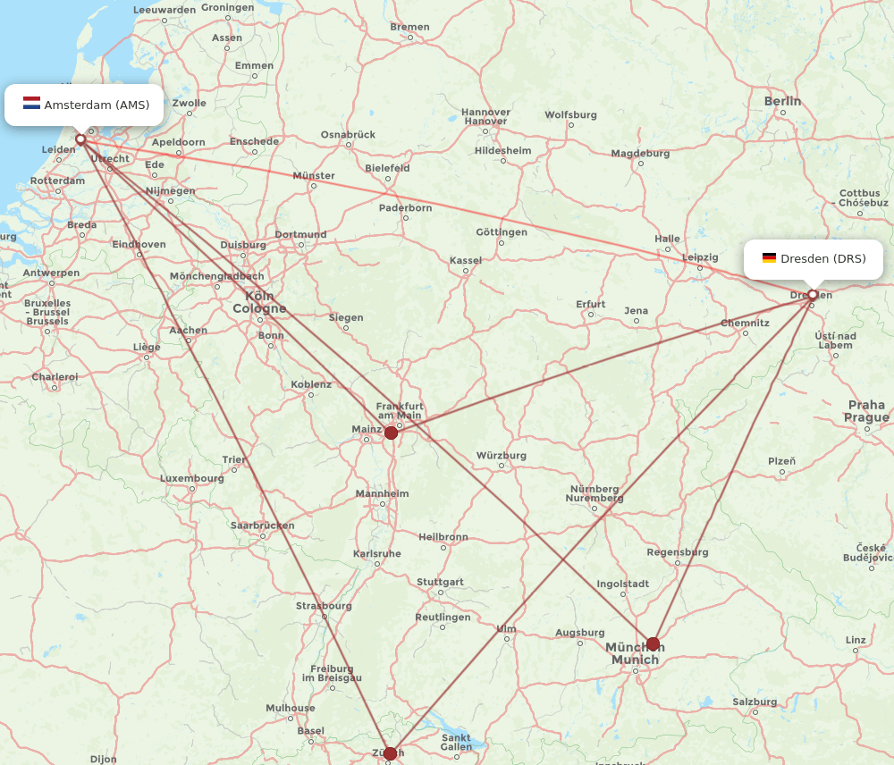 DRS-AMS flight routes