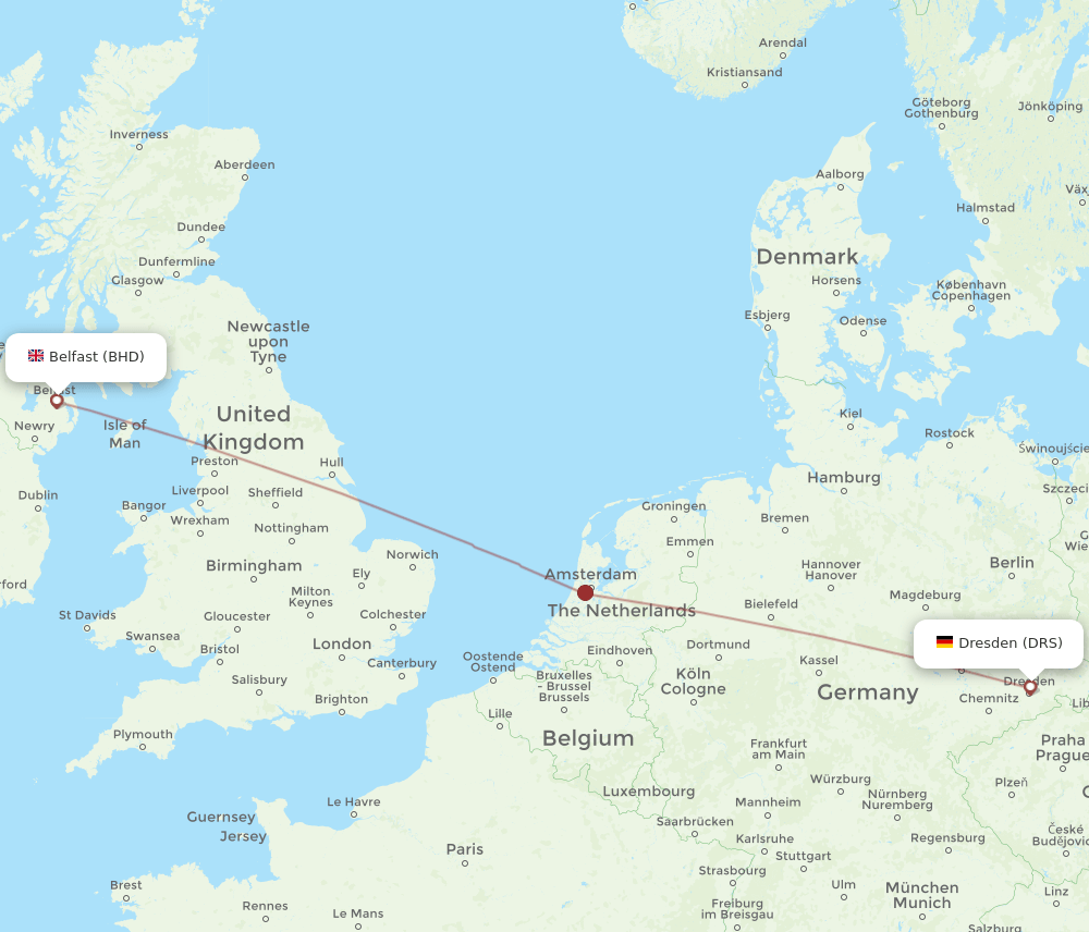 Dresden - Belfast route map and flight paths