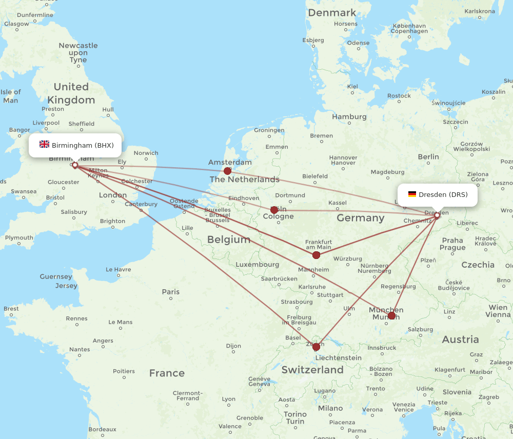 DRS-BHX flight routes