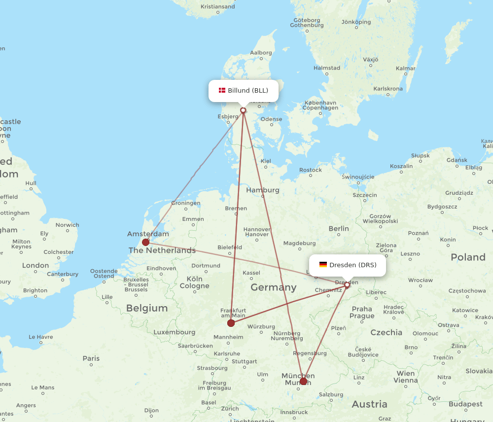 DRS to BLL flights and routes map