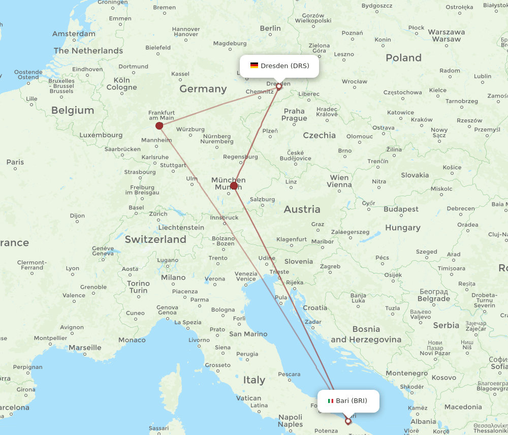 DRS to BRI flights and routes map
