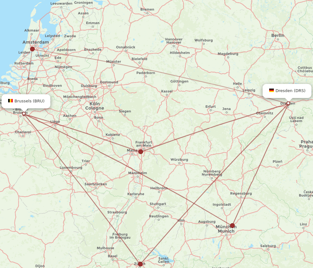 DRS to BRU flights and routes map