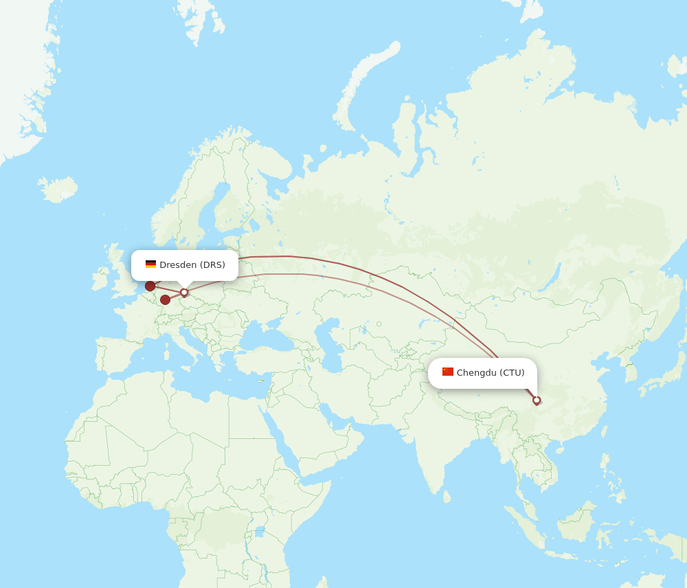 Dresden - Chengdu route map and flight paths