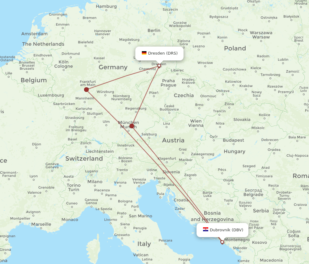 DRS-DBV flight routes