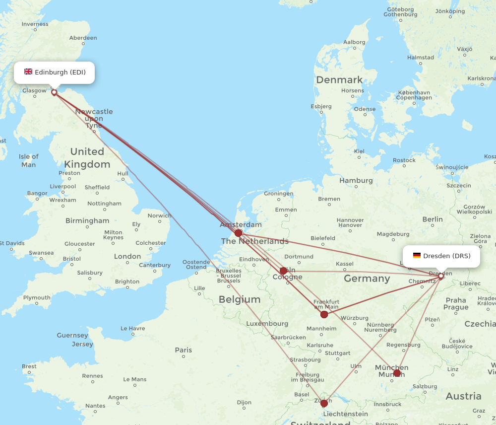 DRS to EDI flights and routes map