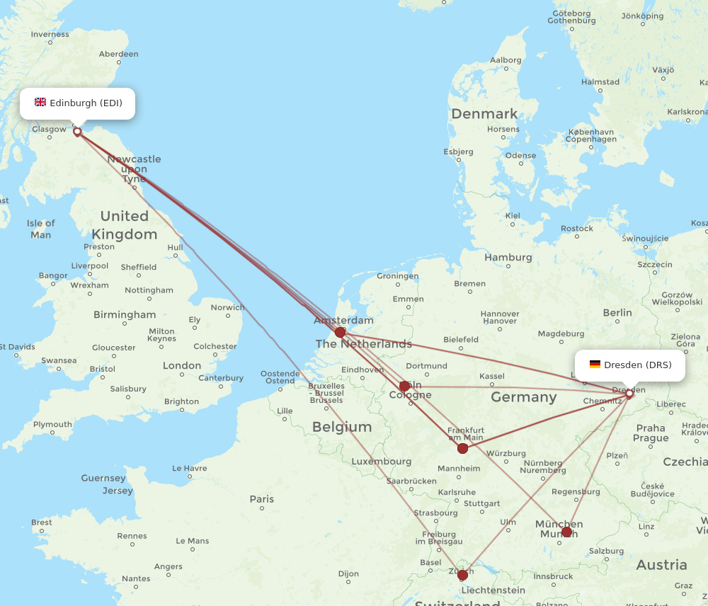 DRS to EDI flights and routes map