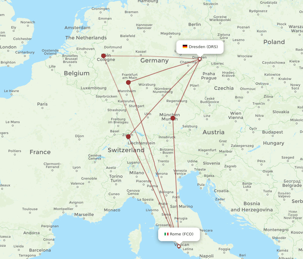 DRS-FCO flight routes