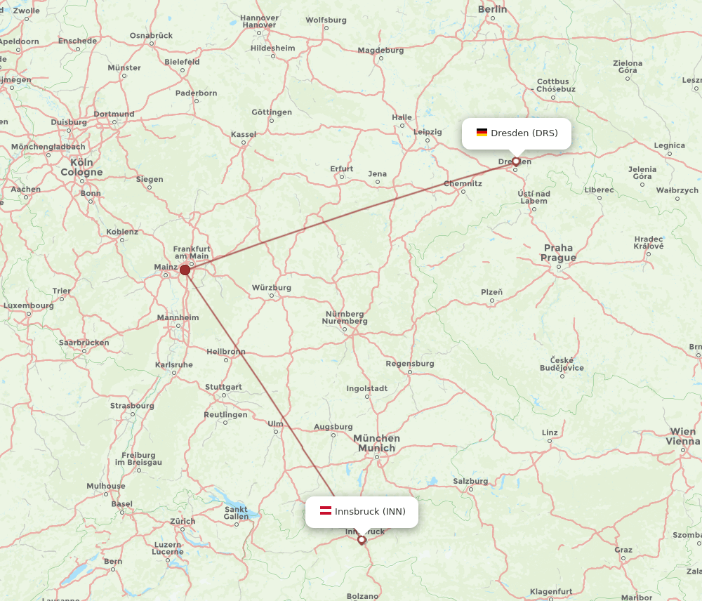 Dresden - Innsbruck route map and flight paths