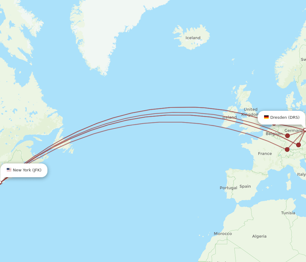 DRS to JFK flights and routes map
