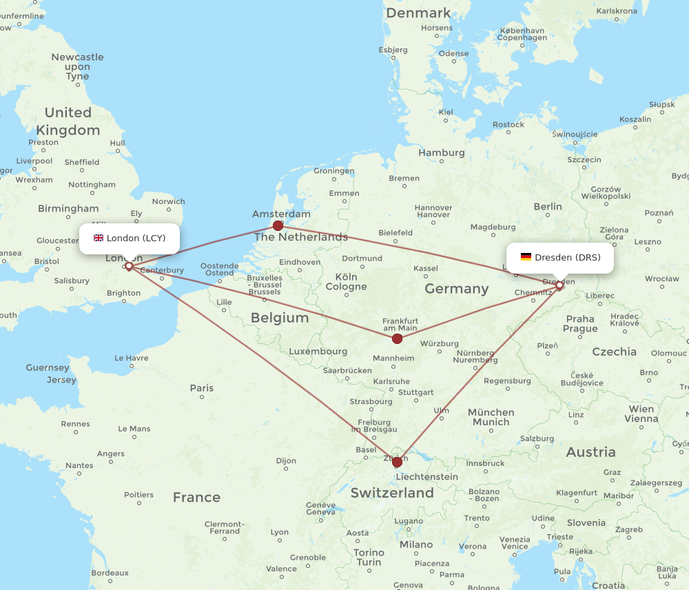 DRS to LCY flights and routes map