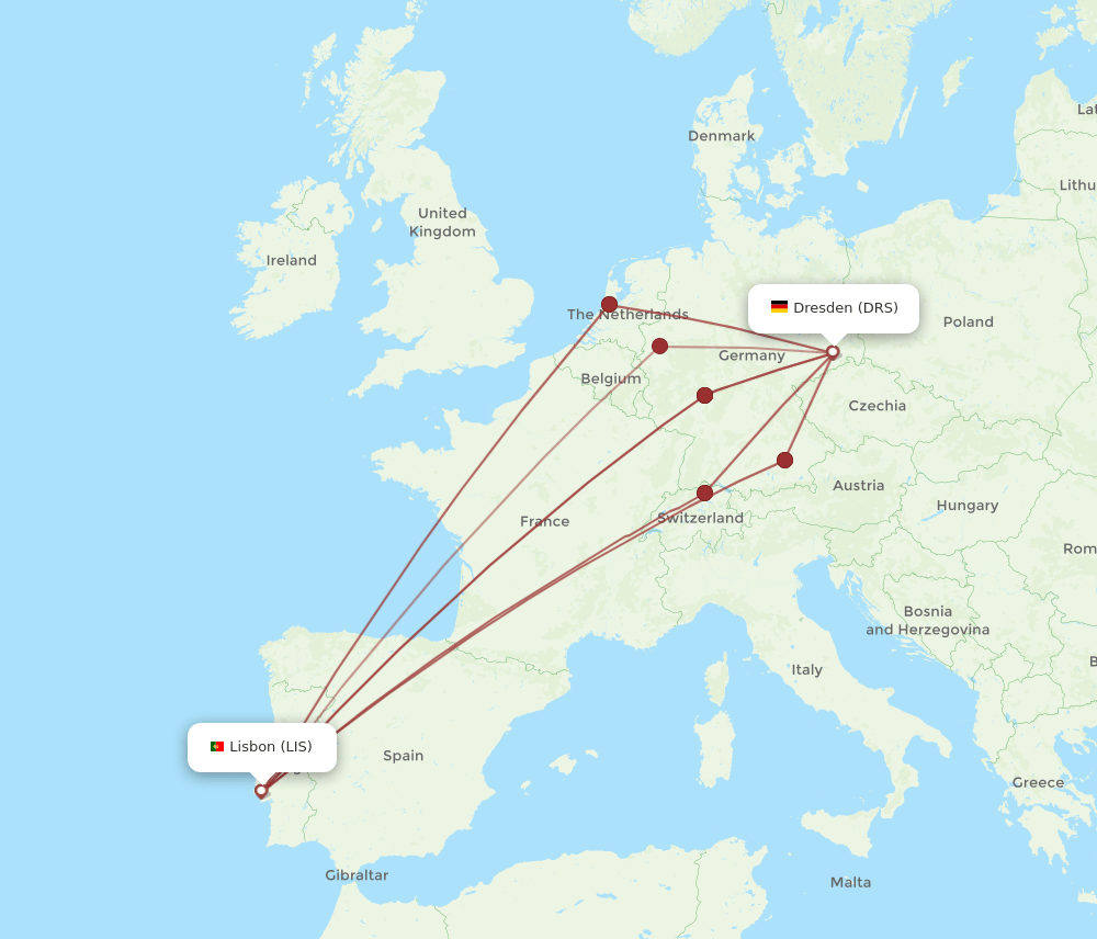 DRS to LIS flights and routes map