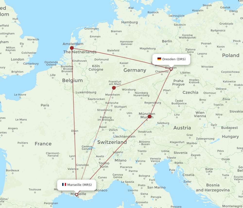 DRS to MRS flights and routes map