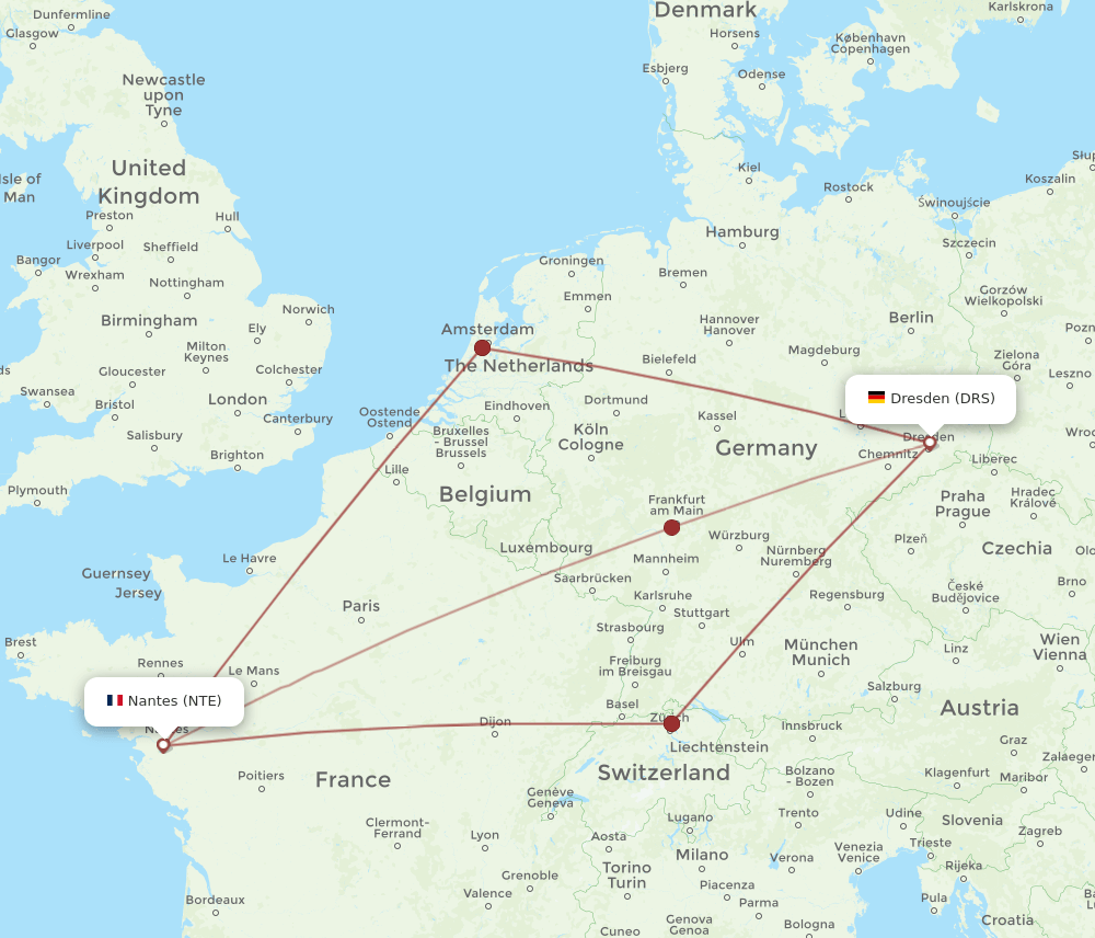 DRS-NTE flight routes