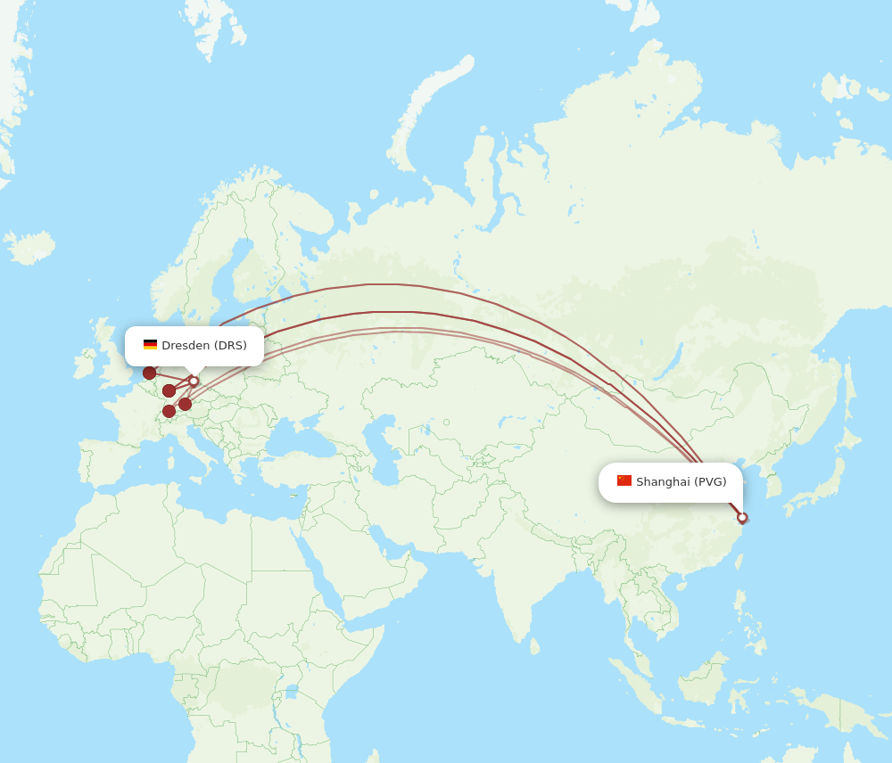 DRS to PVG flights and routes map