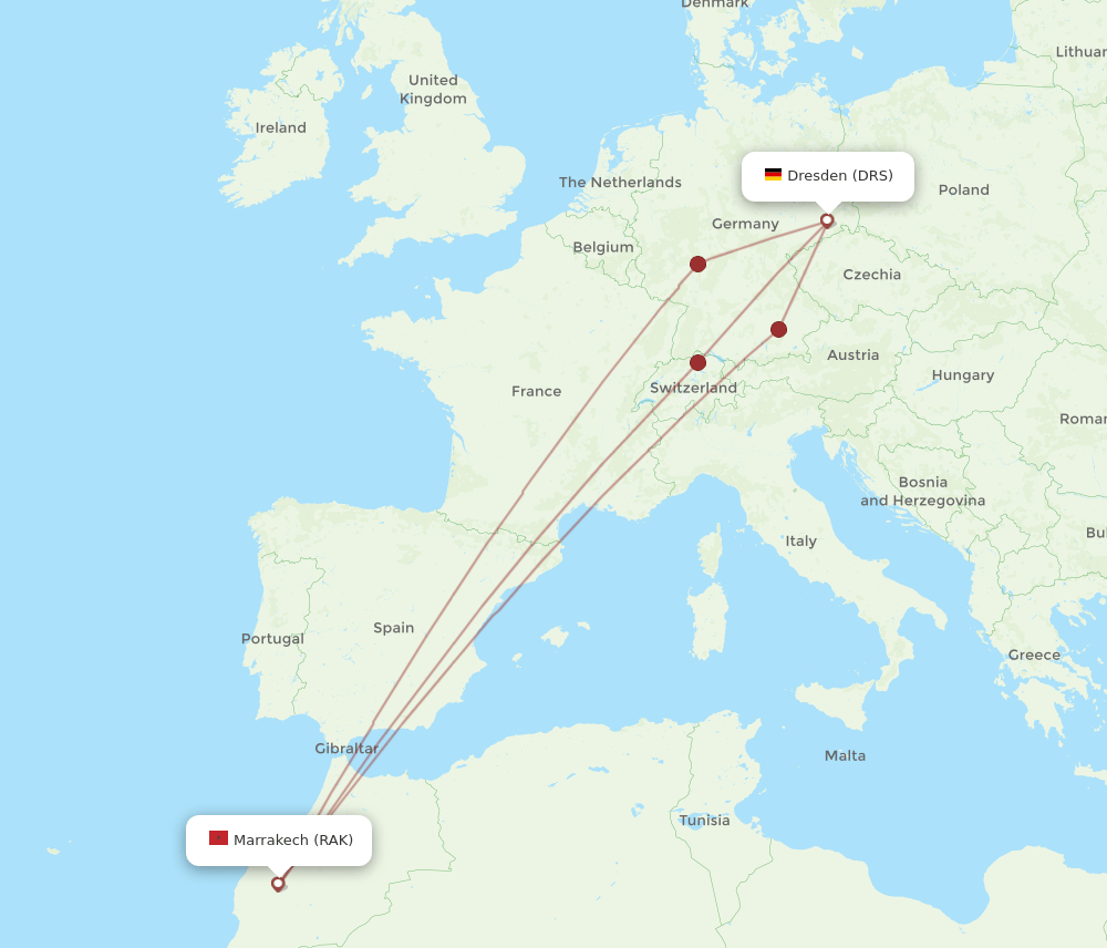 DRS-RAK flight routes