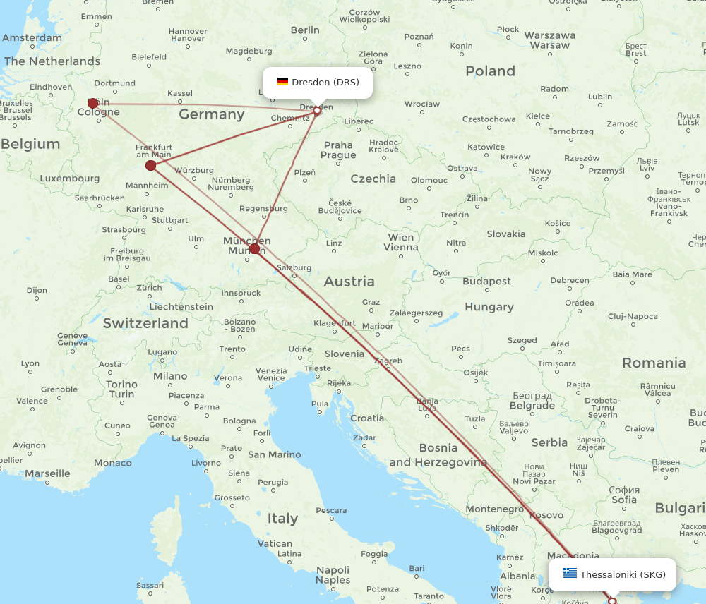 DRS-SKG flight routes