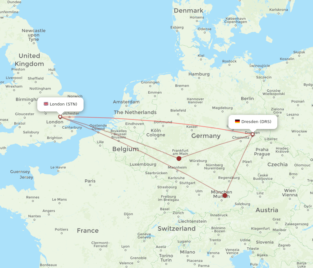 DRS to STN flights and routes map