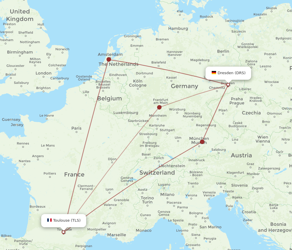DRS to TLS flights and routes map